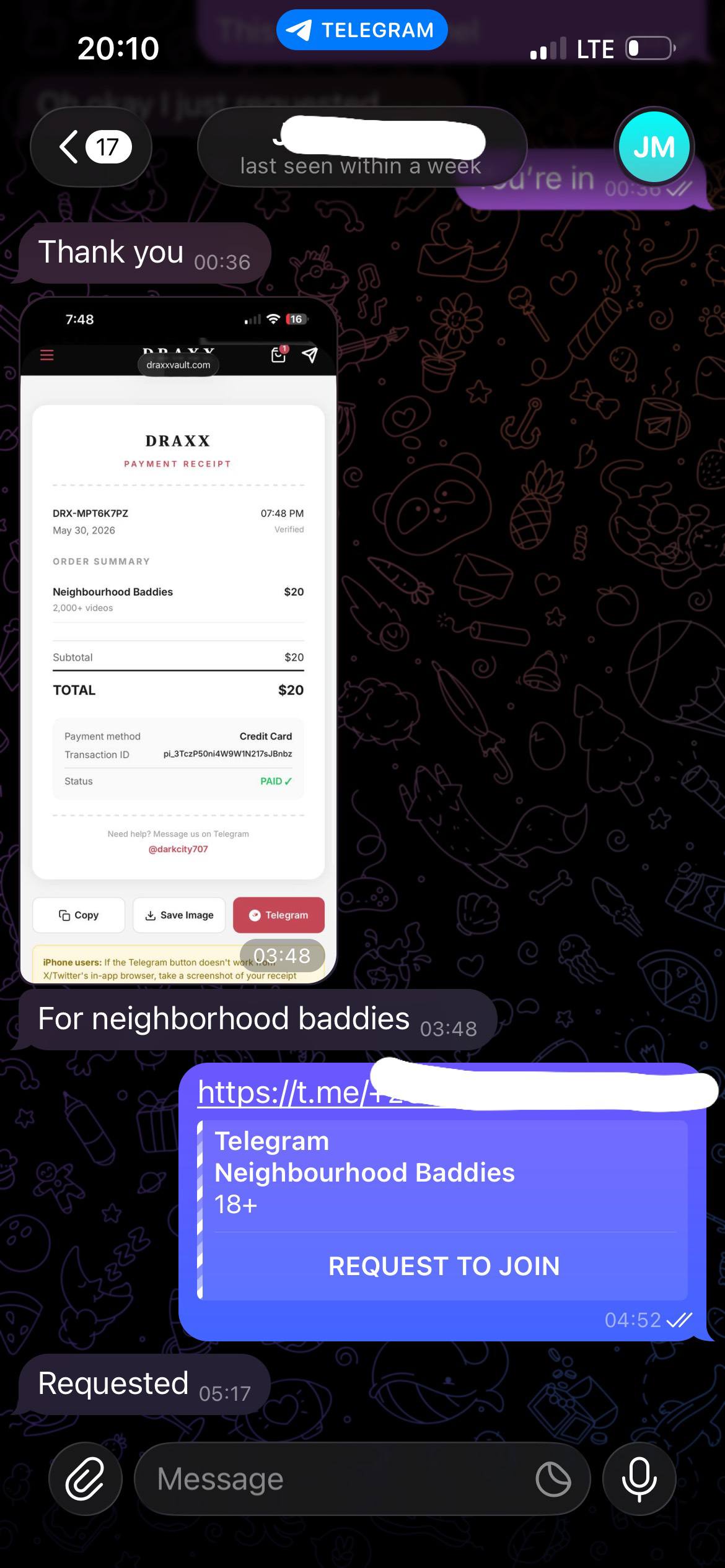 Neighbourhood Baddies pack purchase receipt